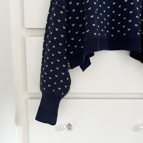 Free People Easy Street Cropped Sweater in Blue Combo Size Medium - Picture 4 of 8